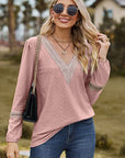 Dim Gray V-Neck Long Sleeve T-Shirt