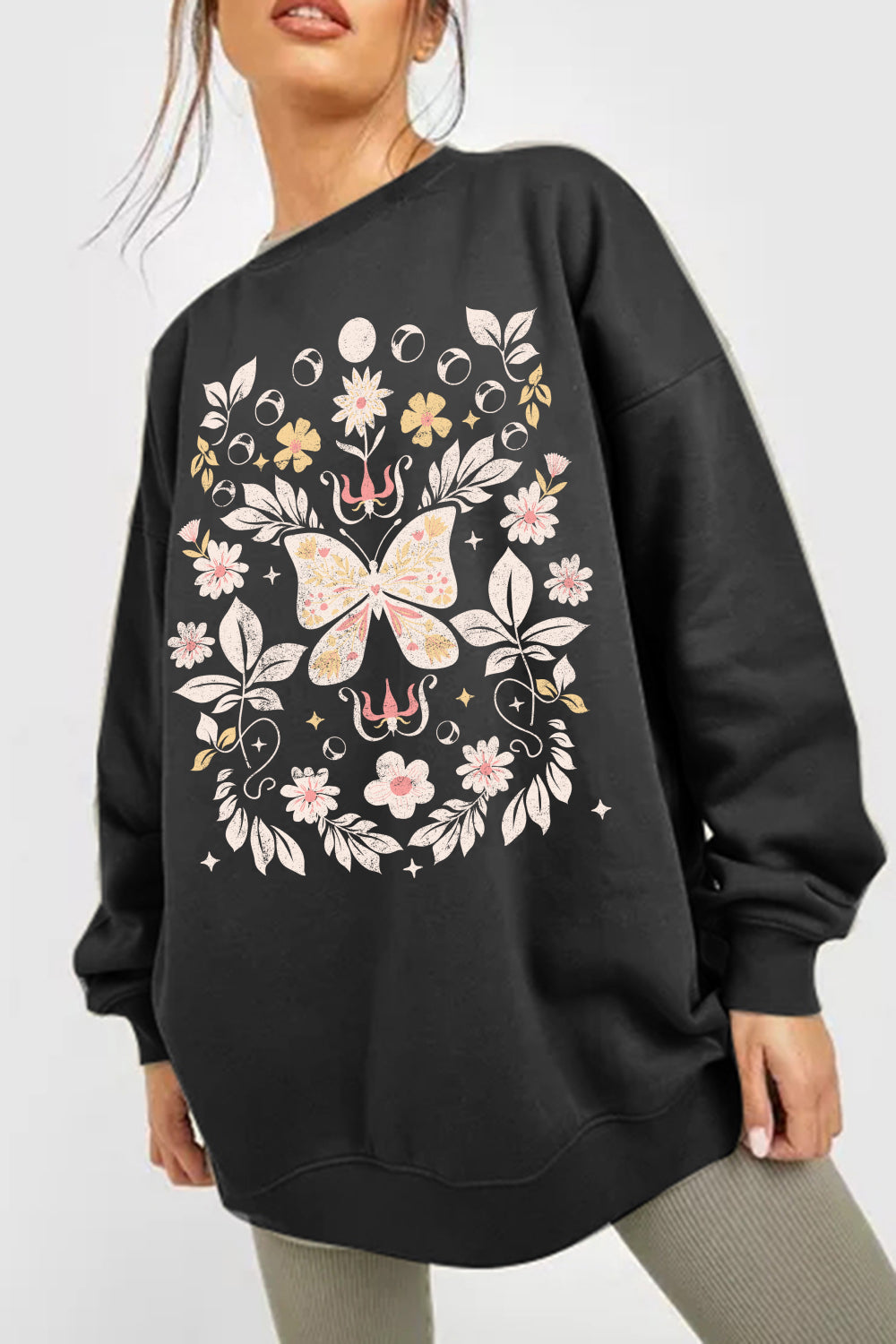 Simply Love Full Size Flower and Butterfly Graphic Sweatshirt