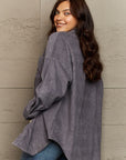 Slate Gray Ninexis Collared Neck Dropped Shoulder Button-Down Jacket Sentient Beauty Fashions Apparel & Accessories