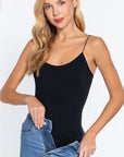 Dark Slate Gray ACTIVE BASIC Ribbed Round Neck Cami Bodysuit Sentient Beauty Fashions Apparel & Accessories