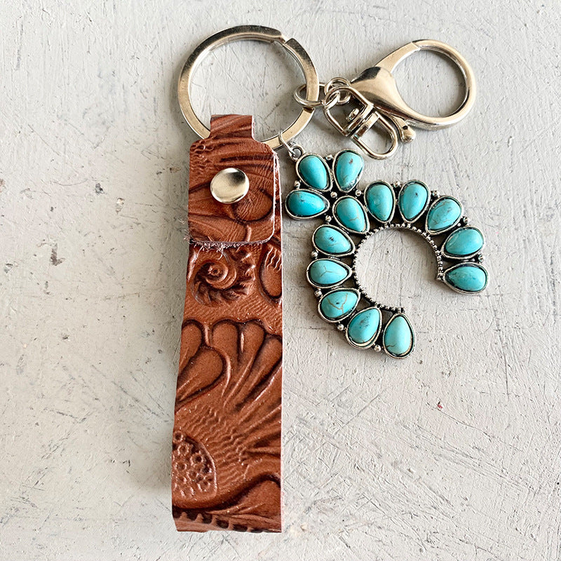 Light Gray Turquoise Genuine Leather Key Chain Sentient Beauty Fashions *Accessories