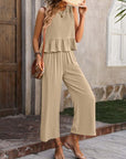 Rosy Brown Ruffled Round Neck Tank and Pants Set Sentient Beauty Fashions Apparel & Accessories