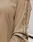 Rosy Brown Lace Detail Round Neck Long Sleeve T-Shirt Sentient Beauty Fashions Apparel & Accessories