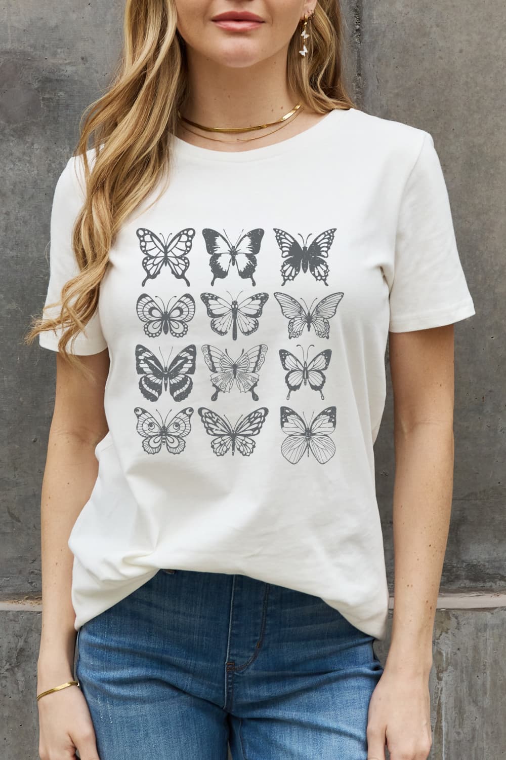Slate Gray Simply Love Butterfly Graphic Cotton T-Shirt Sentient Beauty Fashions tees