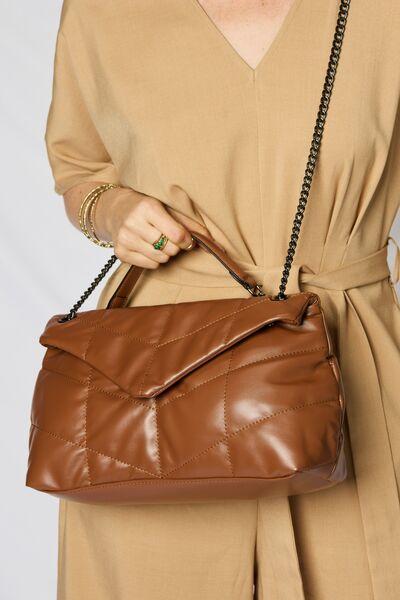 Tan SHOMICO PU Leather Chain Handbag Sentient Beauty Fashions Bag