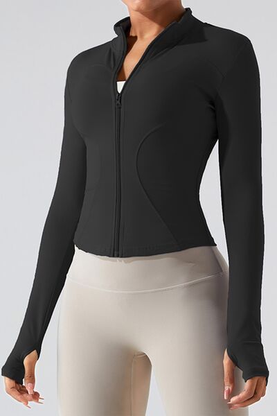 Dark Slate Gray Zip Up Mock Neck Active Outerwear Sentient Beauty Fashions Apparel &amp; Accessories