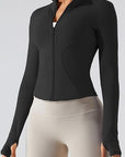 Dark Slate Gray Zip Up Mock Neck Active Outerwear Sentient Beauty Fashions Apparel & Accessories