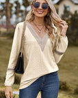 Dim Gray V-Neck Long Sleeve T-Shirt Sentient Beauty Fashions Apparel & Accessories