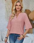 Rosy Brown Eyelet Notched Half Sleeve T-Shirt Sentient Beauty Fashions Apparel & Accessories