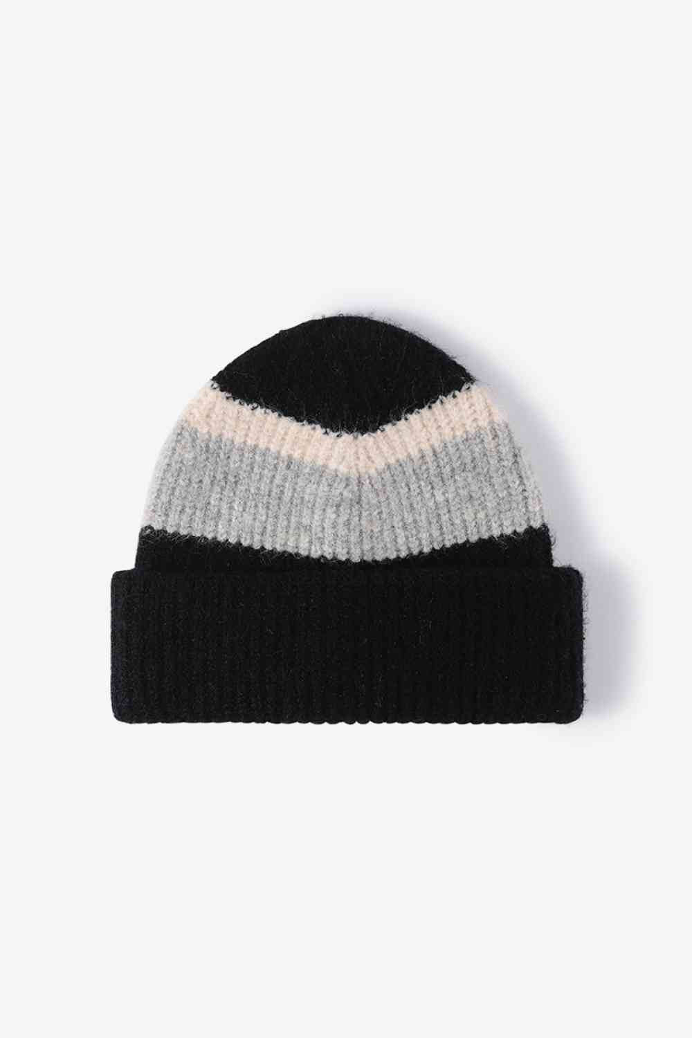 White Smoke Tricolor Cuffed Knit Beanie Sentient Beauty Fashions *Accessories