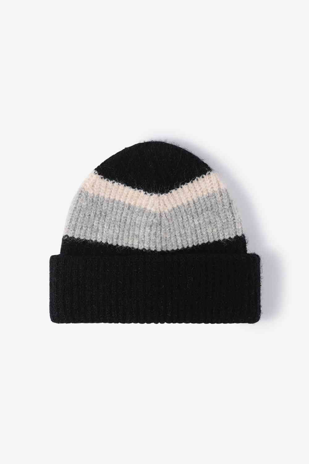 White Smoke Tricolor Cuffed Knit Beanie