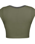 Dim Gray Notched Neck Cap Sleeve Cropped Tee Sentient Beauty Fashions Apparel & Accessories