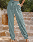 Slate Gray Textured Smocked Waist Pants with Pockets Sentient Beauty Fashions Apparel & Accessories