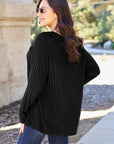 Dark Gray Basic Bae Full Size Ribbed Round Neck Long Sleeve Knit Top Sentient Beauty Fashions Apparel & Accessories