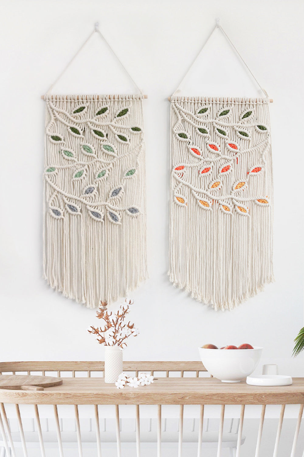 Light Gray Contrast Leaf Fringe Macrame Wall Hanging Sentient Beauty Fashions Home Decor