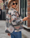 Dim Gray Printed Collared Neck Jacket Sentient Beauty Fashions Apparel & Accessories