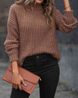 Dim Gray Turtleneck Rib-Knit Sweater