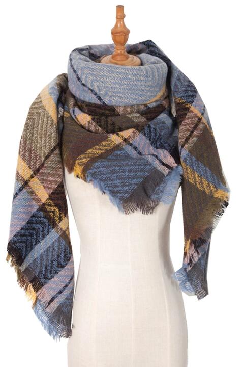 Gray Plaid Raw Hem Polyester Scarf Sentient Beauty Fashions *Accessories