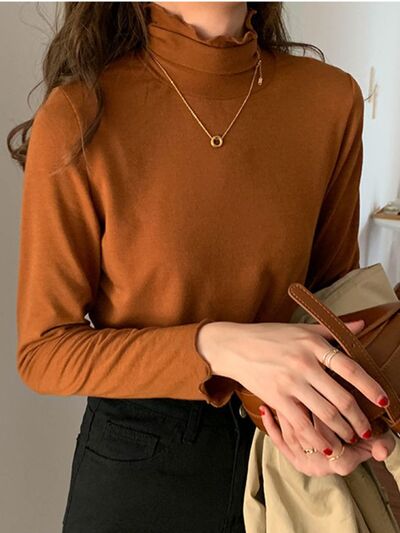 Sienna Lettuce Hem Mock Neck Long Sleeve T-Shirt Sentient Beauty Fashions Apparel & Accessories