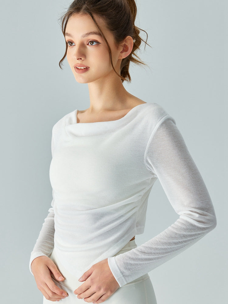 Gray Cowl Neck Long Sleeve Sports Top Sentient Beauty Fashions Apparel & Accessories