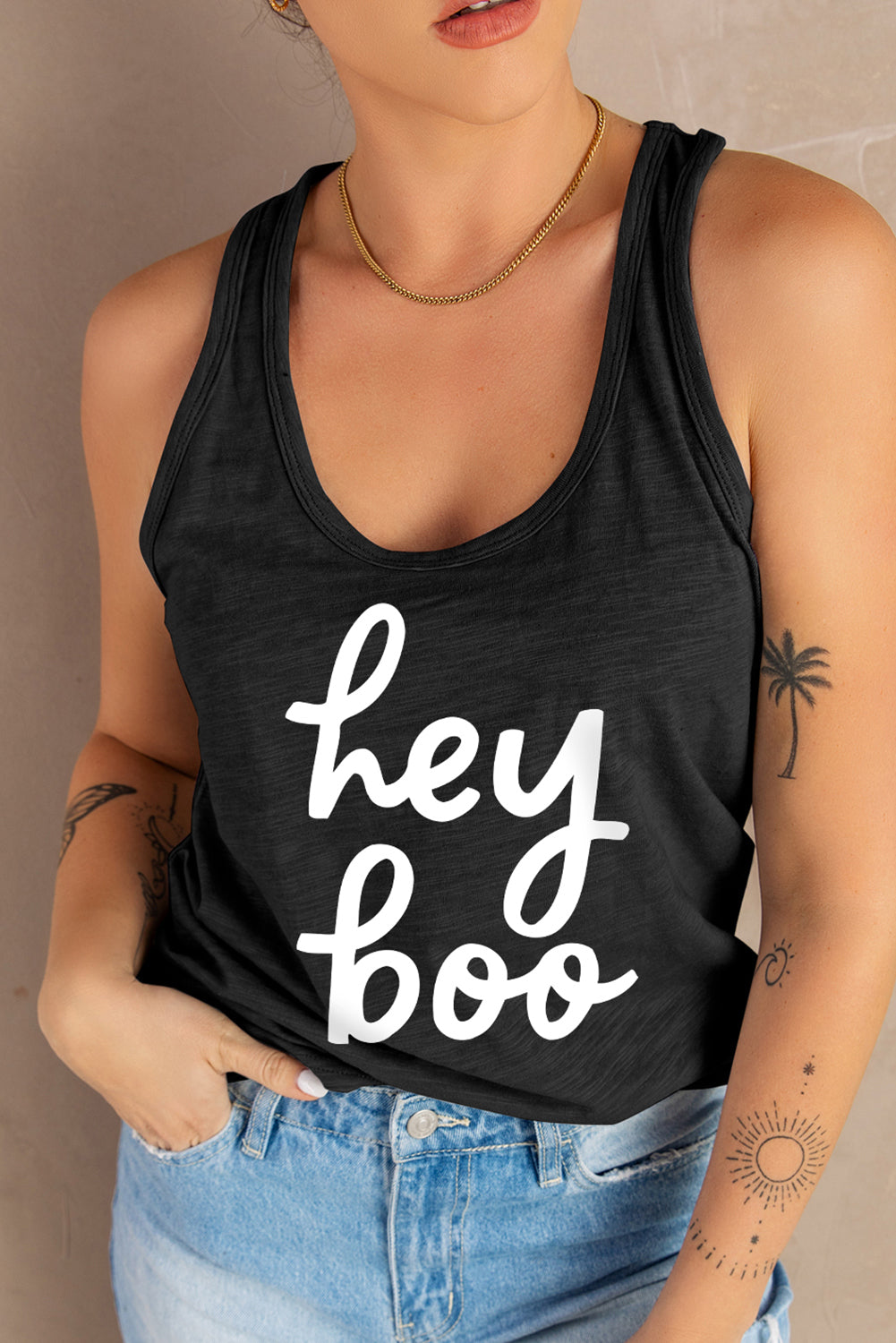 Rosy Brown HEY BOO Graphic Tank Top Sentient Beauty Fashions Apparel &amp; Accessories