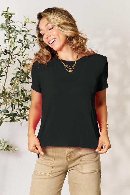 Dark Slate Gray Basic Bae Full Size Round Neck Short Sleeve T-Shirt Sentient Beauty Fashions Apparel &amp; Accessories