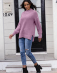 Gray Round Neck Slit Sweater Sentient Beauty Fashions Apparel & Accessories
