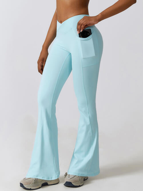Light Gray Flare Leg Active Pants with Pockets Sentient Beauty Fashions Apparel &amp; Accessories