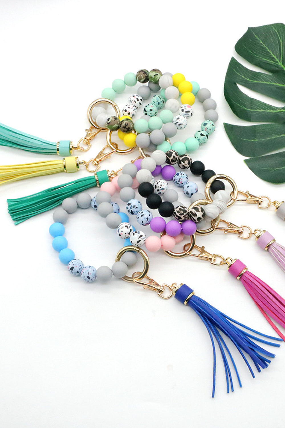 Beige Assorted 2-Pack Multicolored Beaded Tassel Keychain Sentient Beauty Fashions Apparel &amp; Accessories