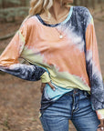Dim Gray Printed Round Neck Long Sleeve T-Shirt Sentient Beauty Fashions Apparel & Accessories