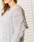 Light Gray Woven Right Cable-Knit Hooded Sweater Sentient Beauty Fashions Apparel & Accessories