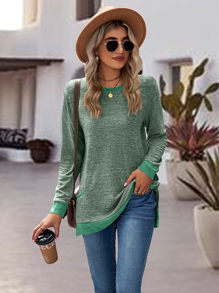 Dark Gray Round Neck Long Sleeve Blouse