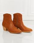 Saddle Brown MMShoes Watertower Town Faux Leather Western Ankle Boots in Ochre Sentient Beauty Fashions shoes