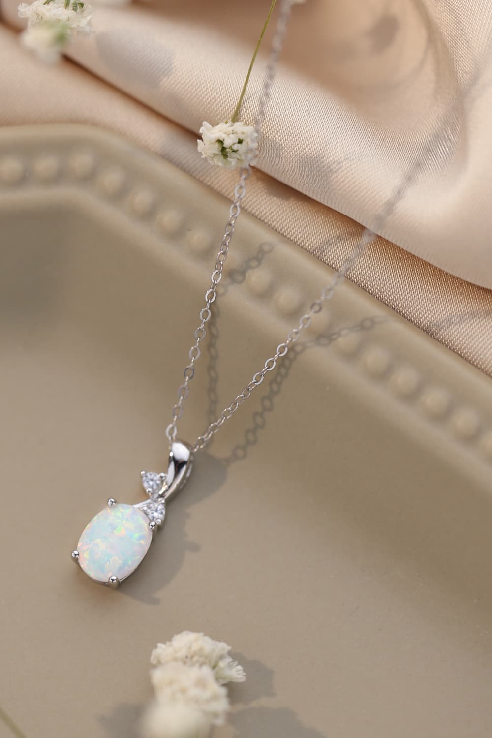 Rosy Brown Opal Oval Pendant Chain Necklace
