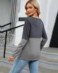 Light Slate Gray V-Neck Long Sleeve Two-Tone T-Shirt