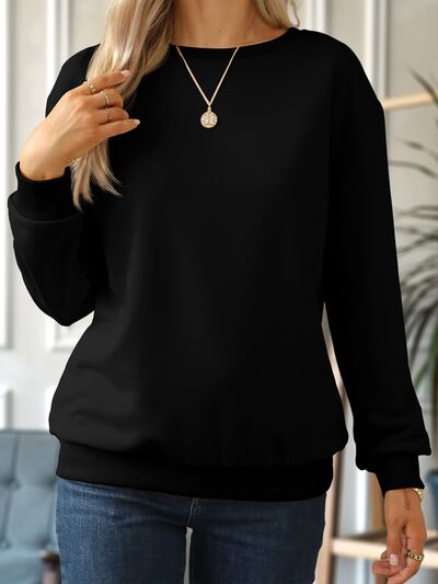 Black Round Neck Dropped Shoulder Sweatshirt Sentient Beauty Fashions Apparel & Accessories