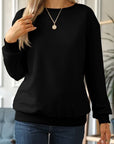Black Round Neck Dropped Shoulder Sweatshirt Sentient Beauty Fashions Apparel & Accessories