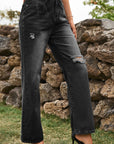 Dark Slate Gray Distressed Buttoned Loose Fit Jeans Sentient Beauty Fashions Apparel & Accessories