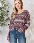 Gray Heimish Full Size Christmas Element Buttoned Long Sleeve Top Sentient Beauty Fashions Apparel & Accessories