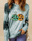 Gray Round Neck Long Sleeve Halloween Graphic Sweatshirt Sentient Beauty Fashions Apparel & Accessories