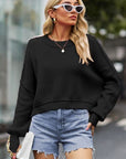 Dark Slate Gray Round Neck Drop Shoulder Long Sleeve Sweater