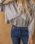 Dim Gray Double Take Exposed Seam Round Neck Cropped Top Sentient Beauty Fashions Apparel & Accessories