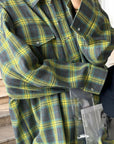 Dark Slate Gray Plaid Button Up Dropped Shoulder Shirt Sentient Beauty Fashions Apparel & Accessories
