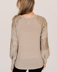 Gray Sequin Round Neck Long Sleeve T-Shirt Sentient Beauty Fashions Apparel & Accessories