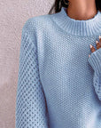 Dark Gray Openwork Mock Neck Long Sleeve Sweater Sentient Beauty Fashions Apparel & Accessories