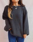 Dark Slate Gray Openwork Boat Neck Long Sleeve Sweater