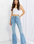 Lavender Vibrant MIU Full Size Jess Button Flare Jeans Sentient Beauty Fashions denim