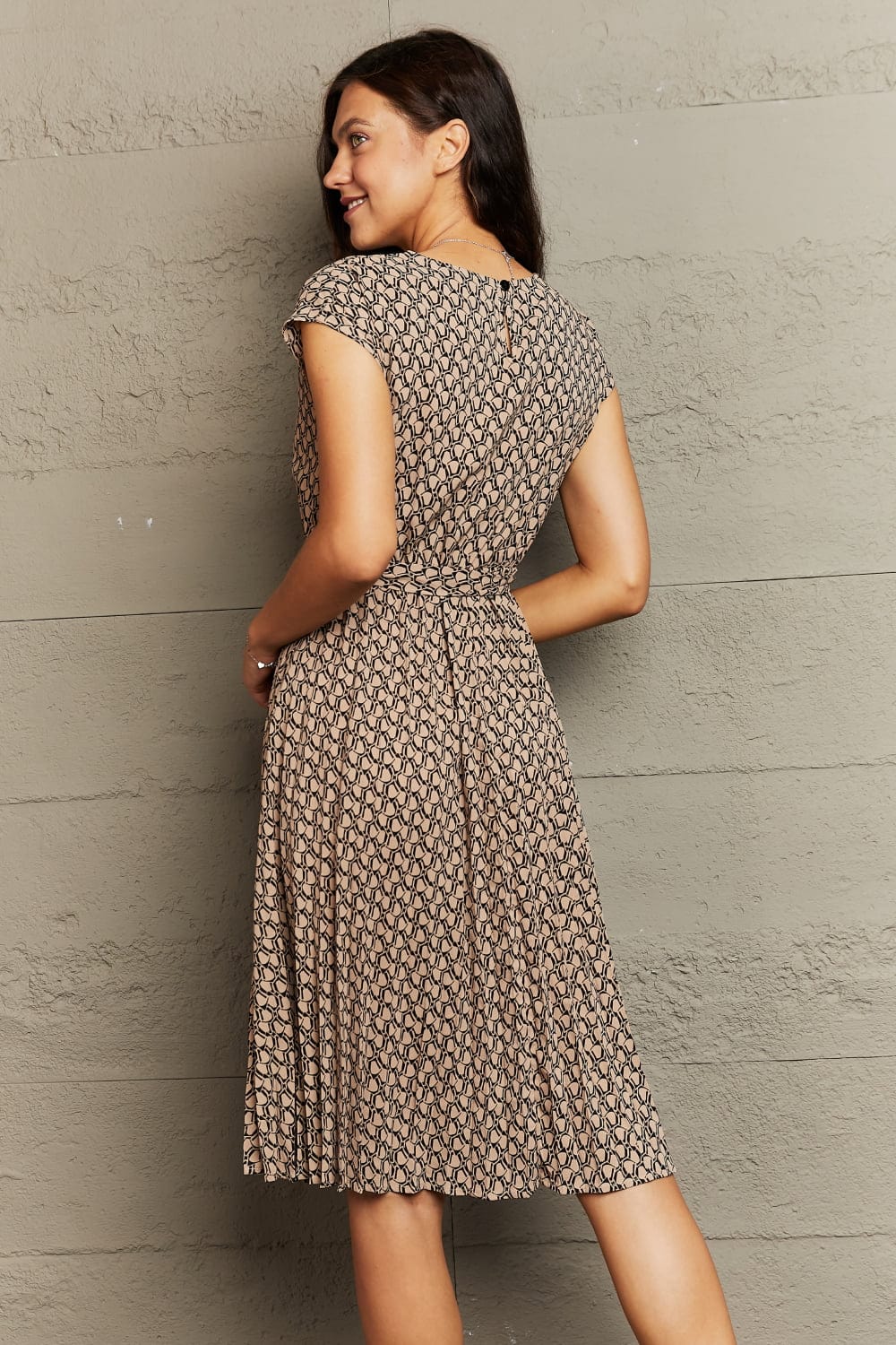 Rosy Brown Round Neck Tie Waist Dress