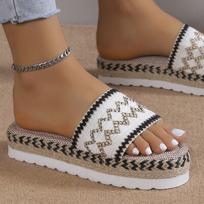 Dim Gray Geometric Weave Platform Sandals Sentient Beauty Fashions Shoes