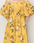 Sandy Brown HYFVE Floral Puff Sleeve Tiered Dress Sentient Beauty Fashions Dresses